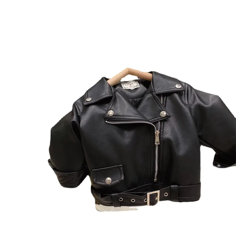 Girls Black Leather Motorcycle Jacket Large Zipper 2025 - Image 7