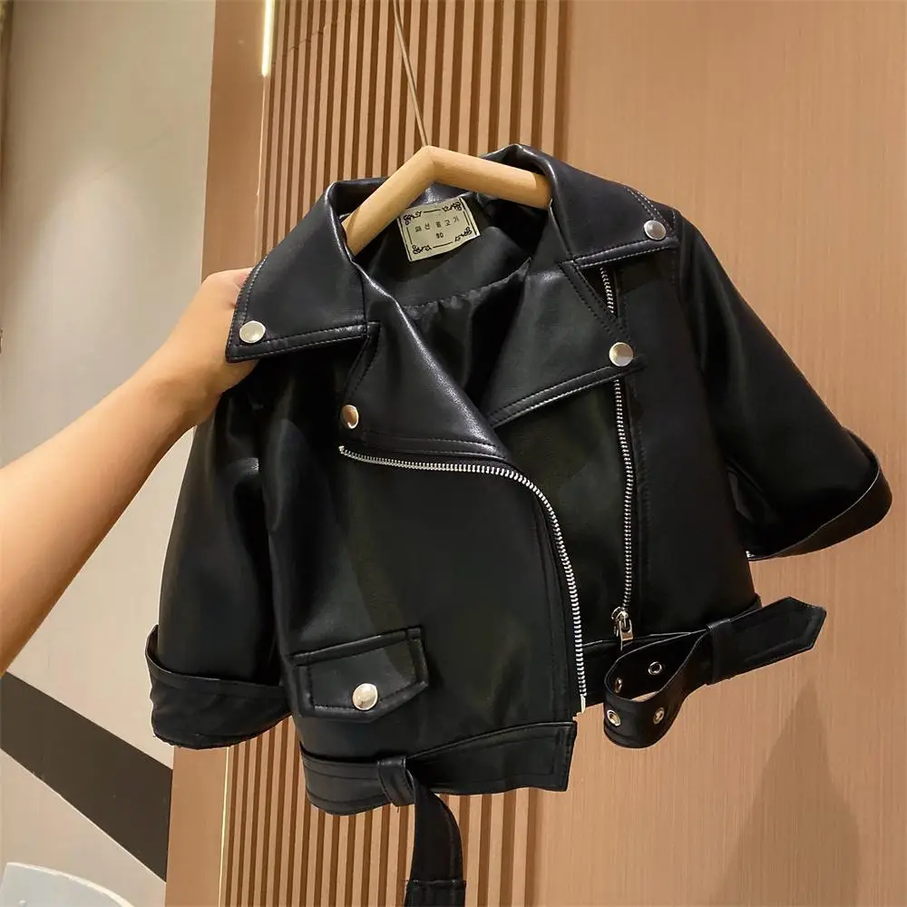 Girls Black Leather Motorcycle Jacket Large Zipper 2025 — feature 10