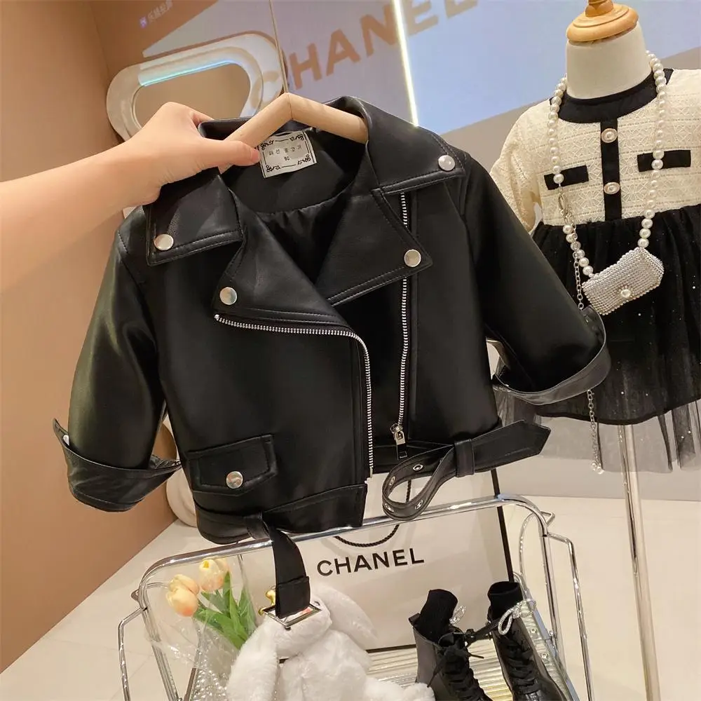 Girls Black Leather Motorcycle Jacket Large Zipper 2025 — feature 11
