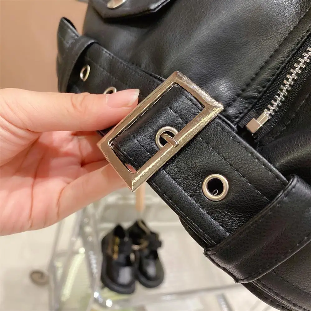 Girls Black Leather Motorcycle Jacket Large Zipper 2025 — feature 13