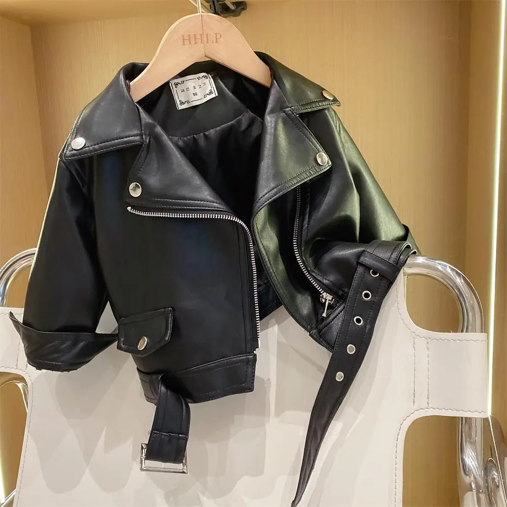 Girls Black Leather Motorcycle Jacket Large Zipper 2025 — feature 3