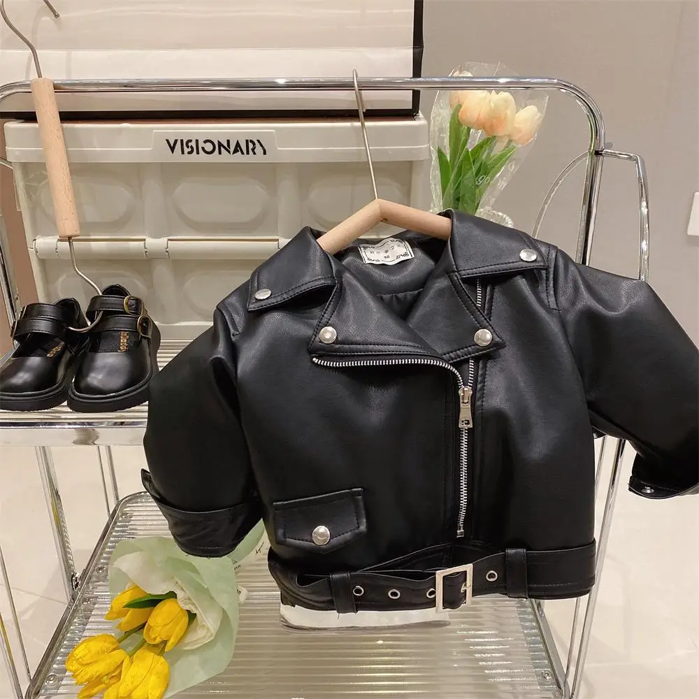 Girls Black Leather Motorcycle Jacket Large Zipper 2025 — feature 8