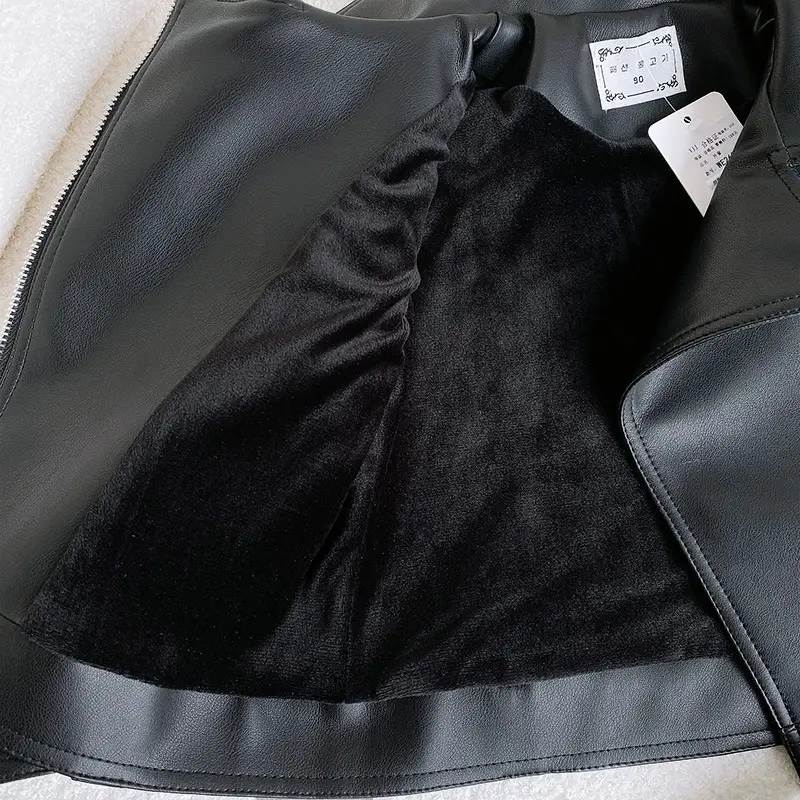Girls Black Leather Motorcycle Jacket Large Zipper 2025 - Image 2