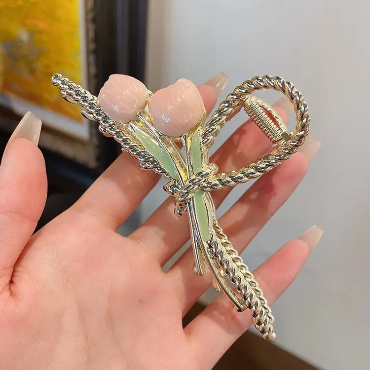 Japanese Korean Alloy Hairpin Clip Heart Flower Edge - Image 4