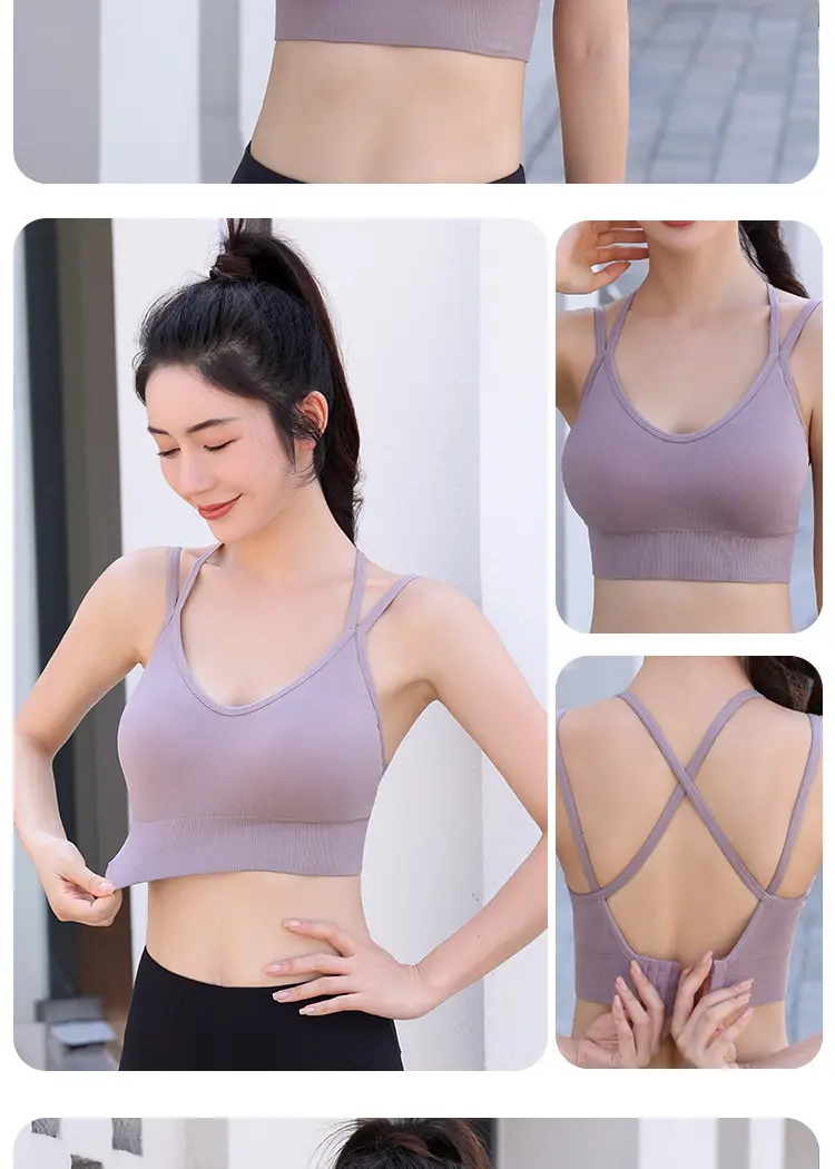 Hutomei Back Sports Underwear Integrated Shockproof Fitness Vest Fixed Cup High Strength Push-Up Sports Bra — feature 15