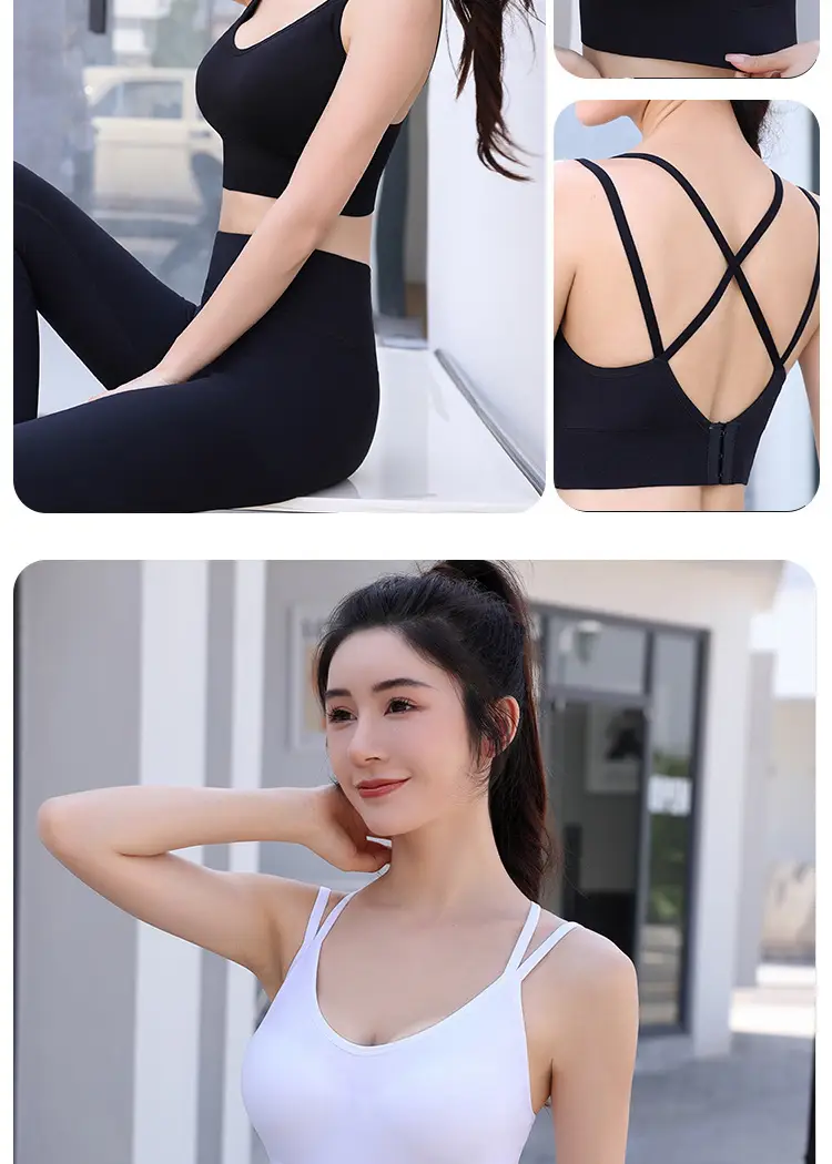 Hutomei Back Sports Underwear Integrated Shockproof Fitness Vest Fixed Cup High Strength Push-Up Sports Bra — feature 17