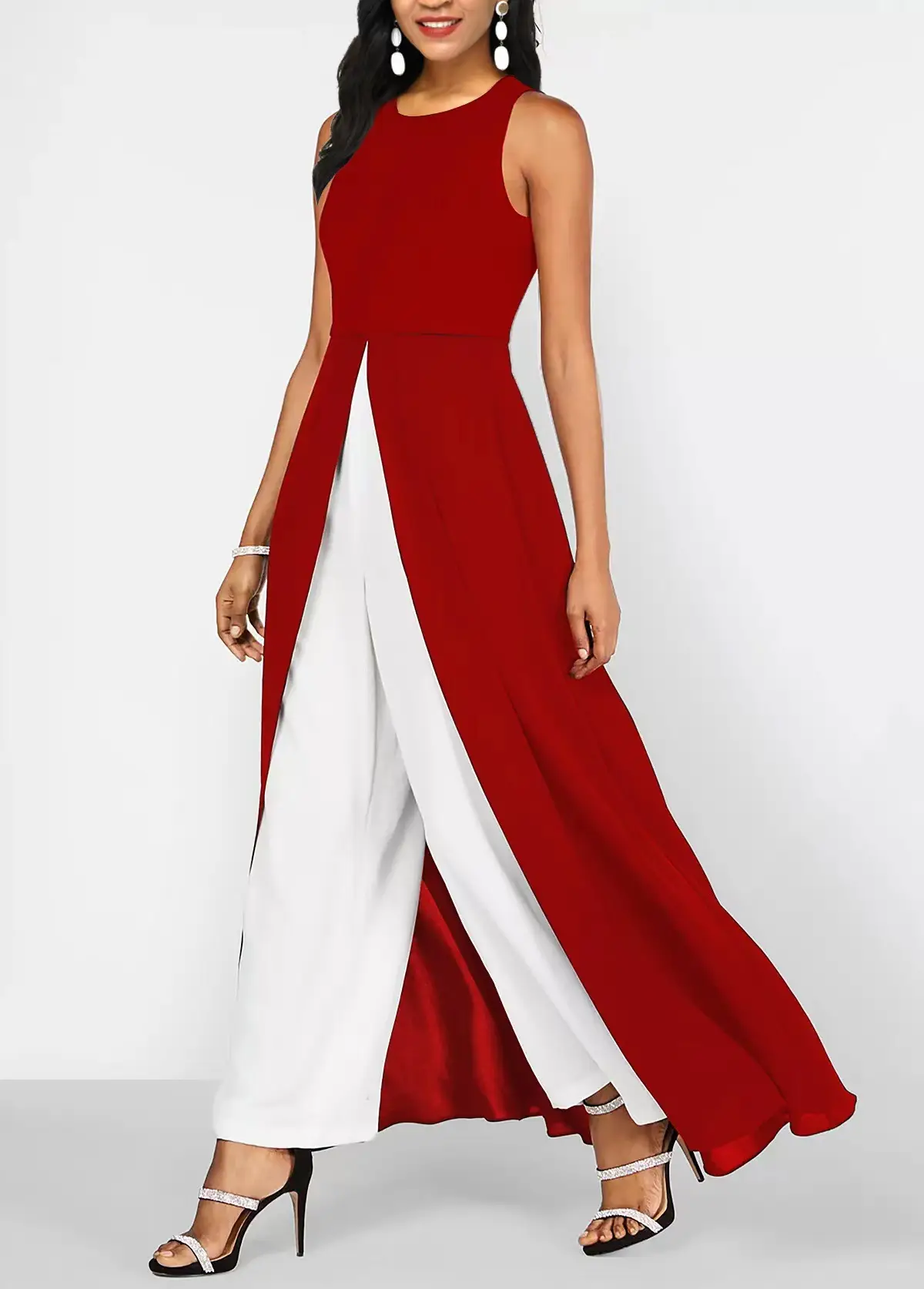 Red White Slim Fit Milk Silk One-Piece Jumpsuit — feature 11