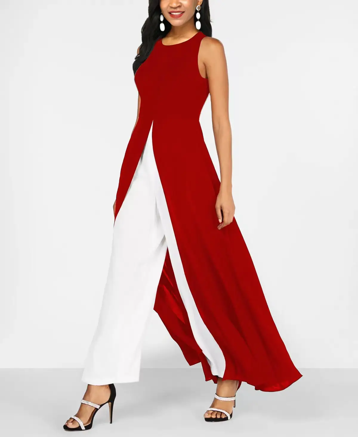 Red White Slim Fit Milk Silk One-Piece Jumpsuit — feature 13