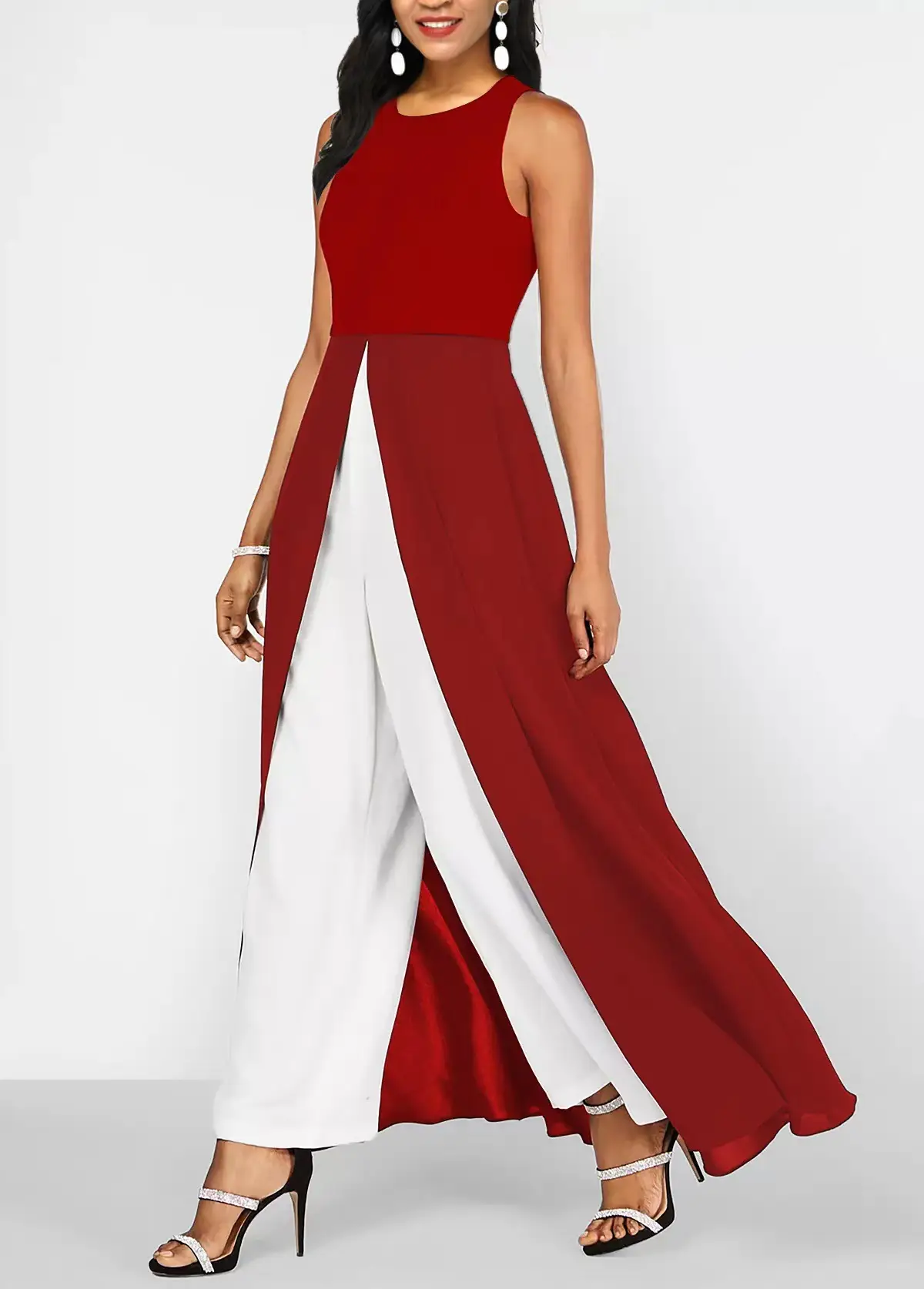 Red White Slim Fit Milk Silk One-Piece Jumpsuit — feature 8