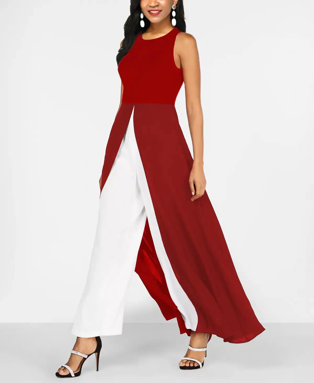 Red White Slim Fit Milk Silk One-Piece Jumpsuit — feature 9