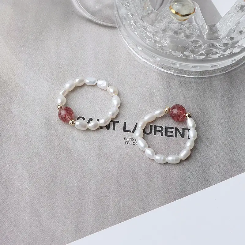 Pink Crystal Pearl Bracelet Set with Red Gemstone - Image 3
