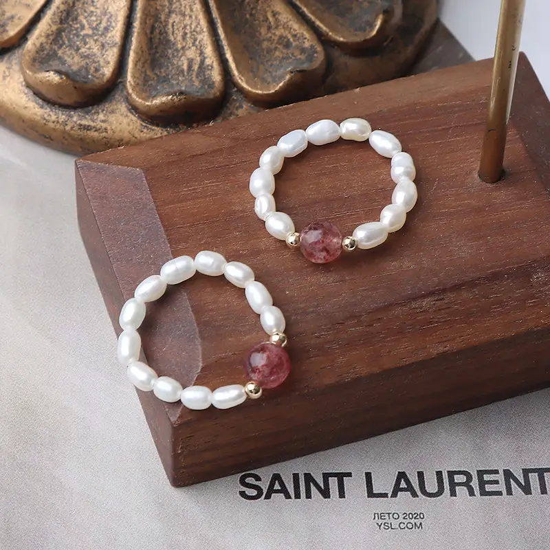 Pink Crystal Pearl Bracelet Set with Red Gemstone - Image 4
