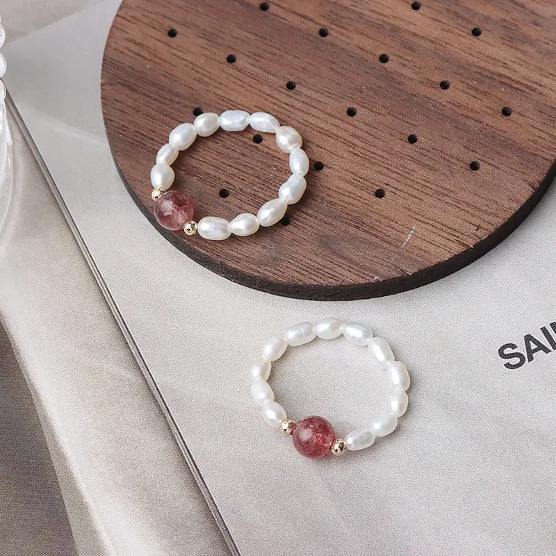 Pink Crystal Pearl Bracelet Set with Red Gemstone - Image 5