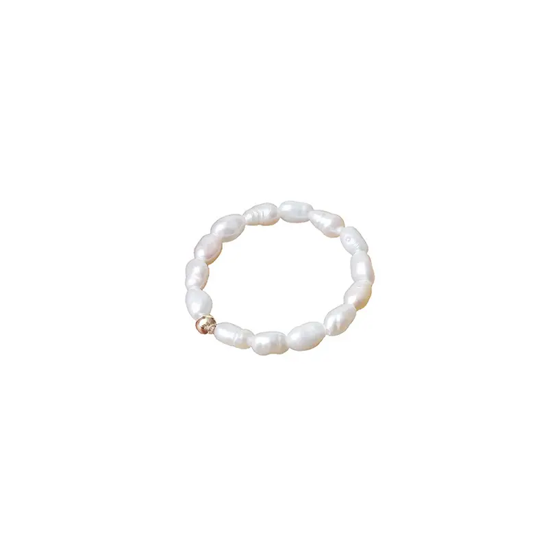 Pearl Ring with 14K Gold Finish, Elastic Line Free, Natural Freshwater Pearl - Image 6