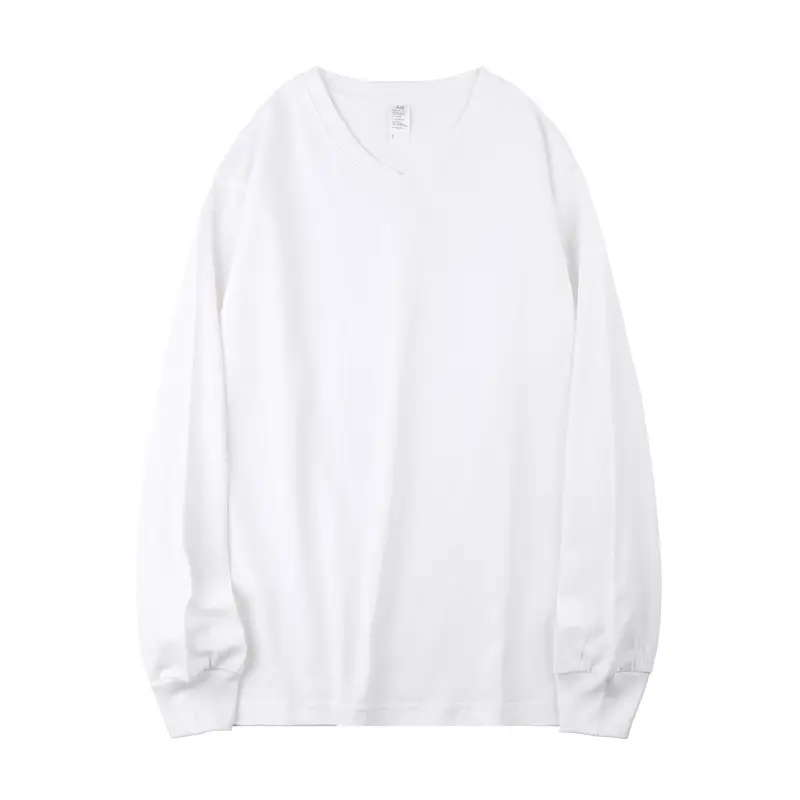 250g V-Neck Cotton T-Shirt Black White Long Sleeve - Image 7