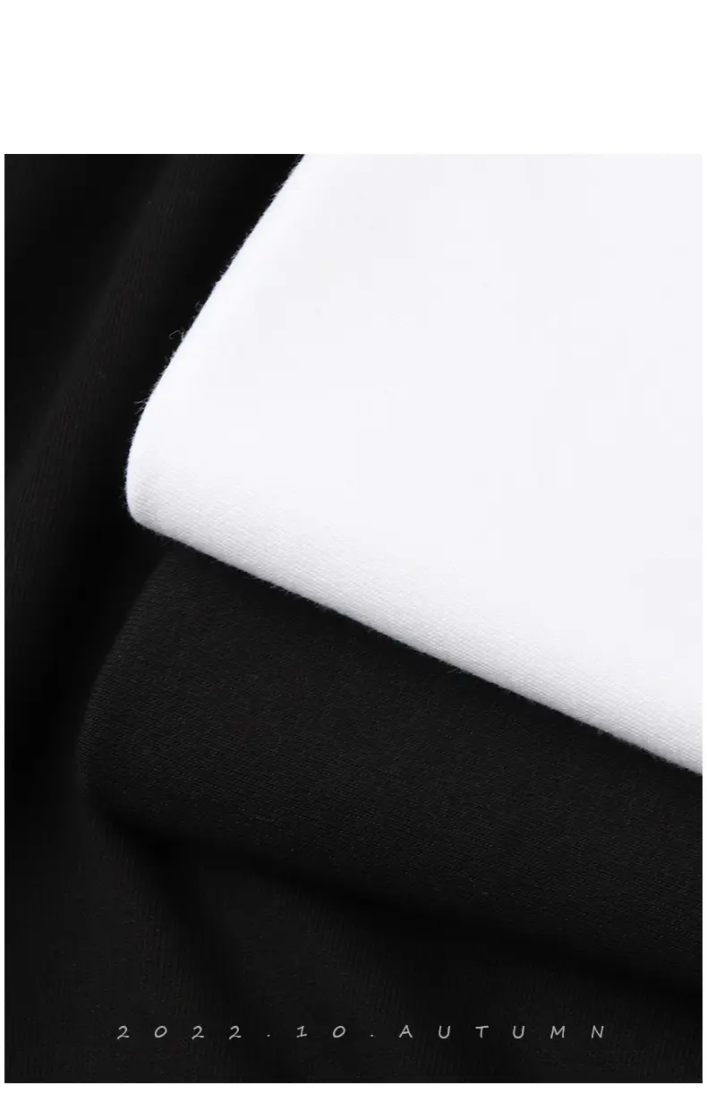 250g V-Neck Cotton T-Shirt Black White Long Sleeve — feature 10
