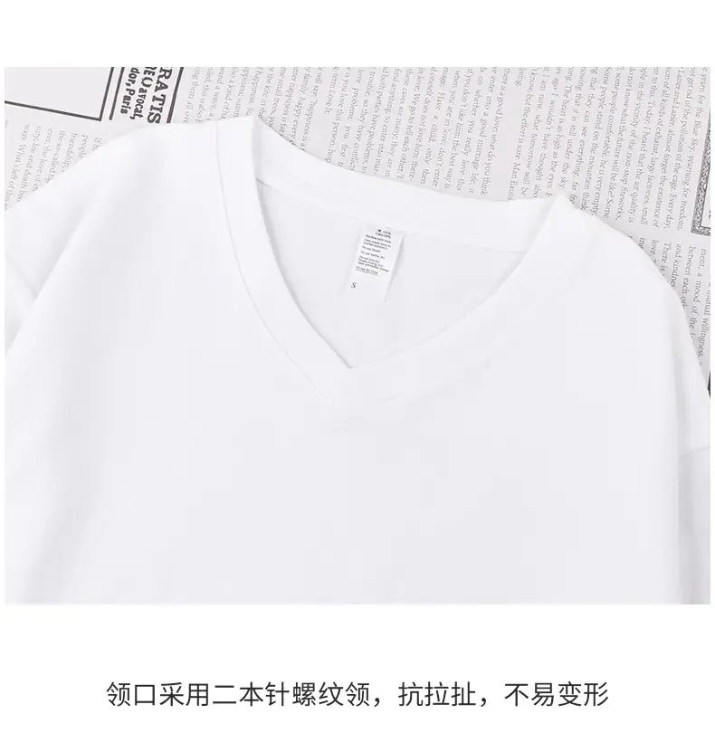 250g V-Neck Cotton T-Shirt Black White Long Sleeve — feature 12