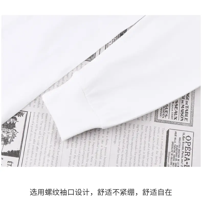 250g V-Neck Cotton T-Shirt Black White Long Sleeve — feature 14