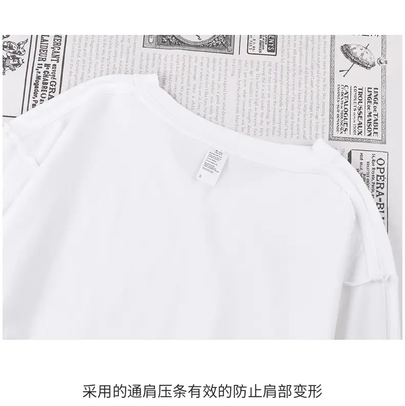 250g V-Neck Cotton T-Shirt Black White Long Sleeve — feature 15