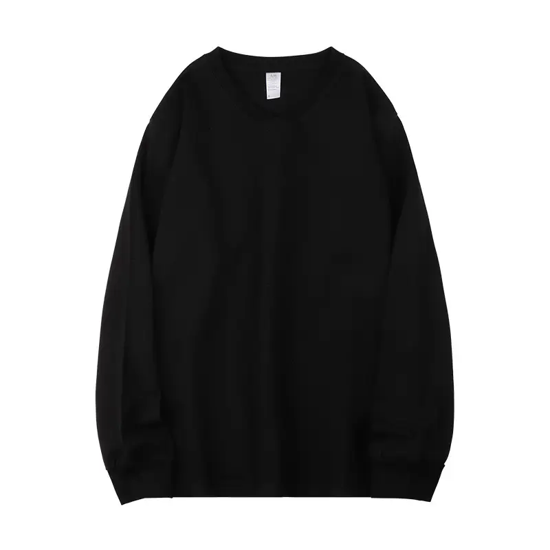 250g V-Neck Cotton T-Shirt Black White Long Sleeve - Image 2