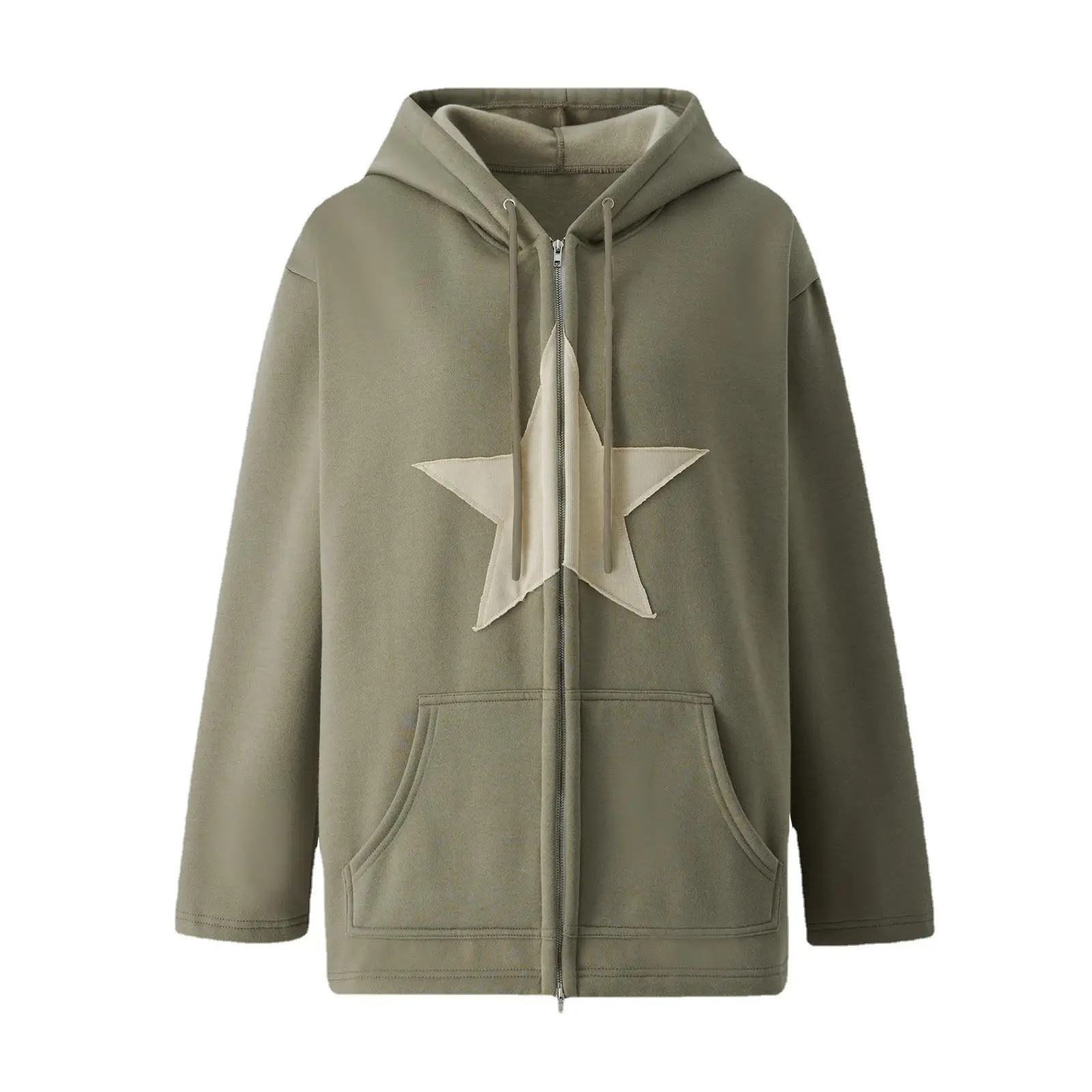 Women's Green Star Hoodie Cotton Full Zip - Image 8
