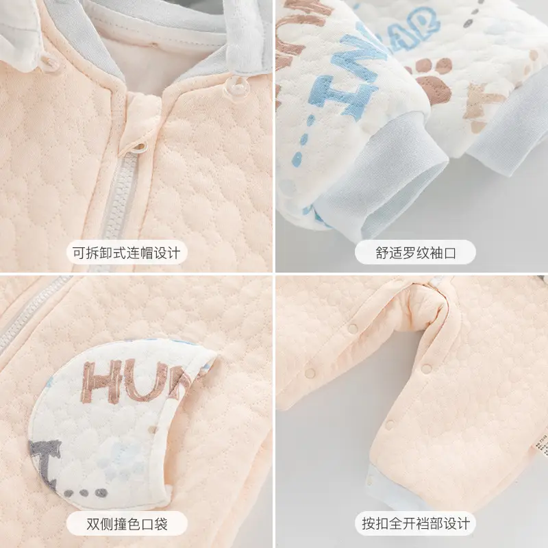 Baby Cotton Hooded Jumpsuit Pink Quilted Newborn - Image 5