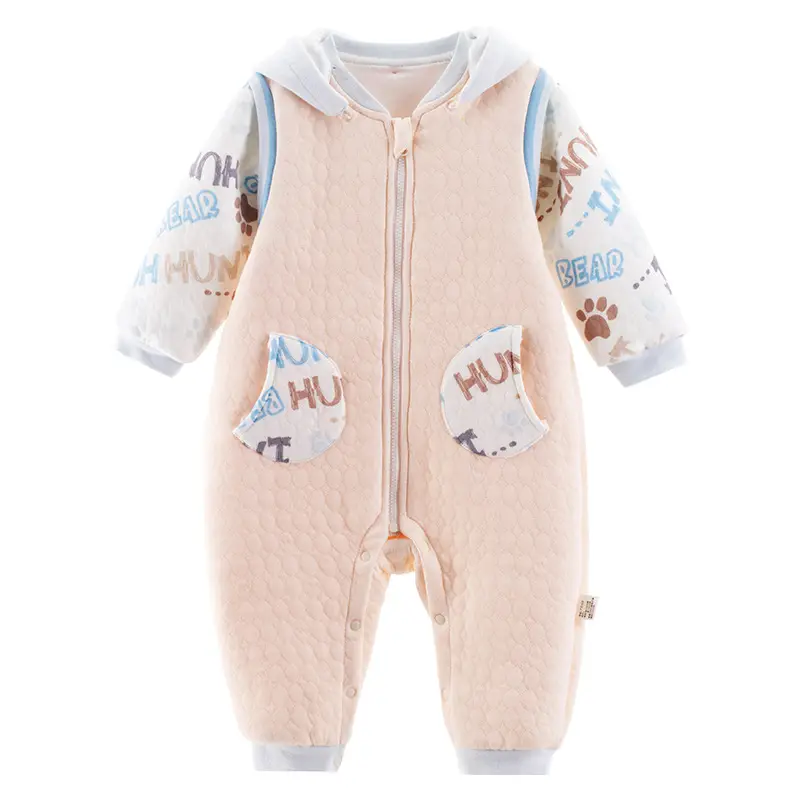 Baby Cotton Hooded Jumpsuit Pink Quilted Newborn - Image 6