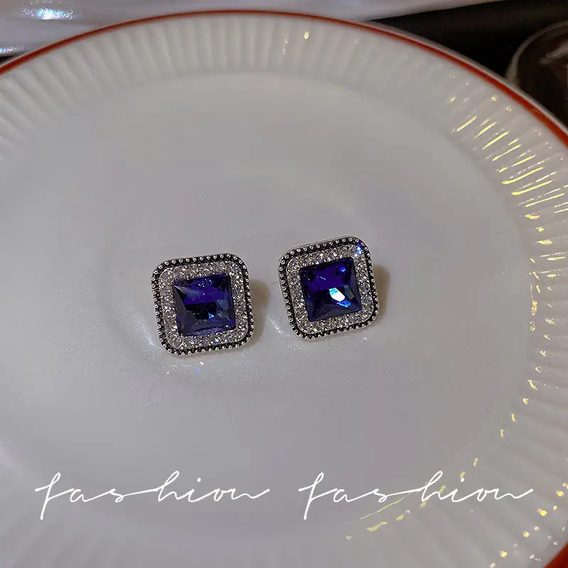Women Round Blue Crystal Earrings 2025 Trendy - Image 4