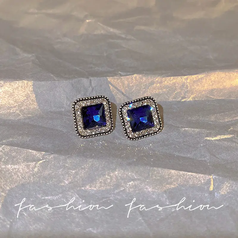 Women Round Blue Crystal Earrings 2025 Trendy