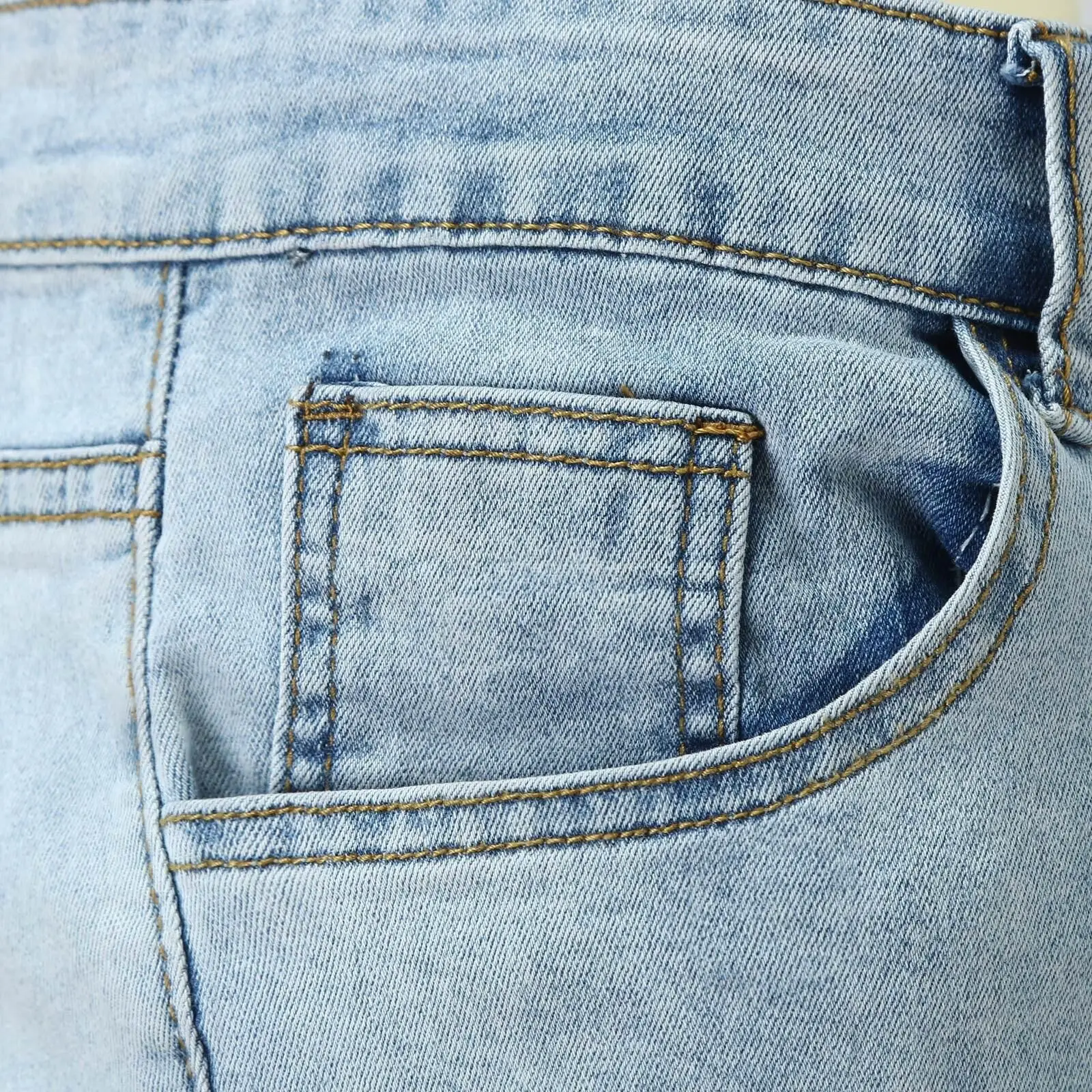 Washed Light Blue Jeans for Men with Holes & White Sneakers — feature 7
