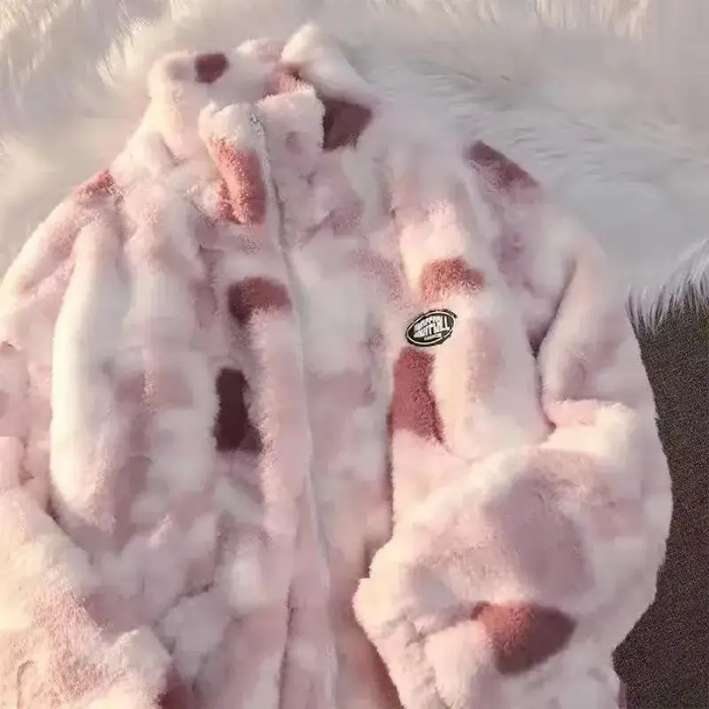 Pink Fleece Jacket Women Winter Warm Double Sided