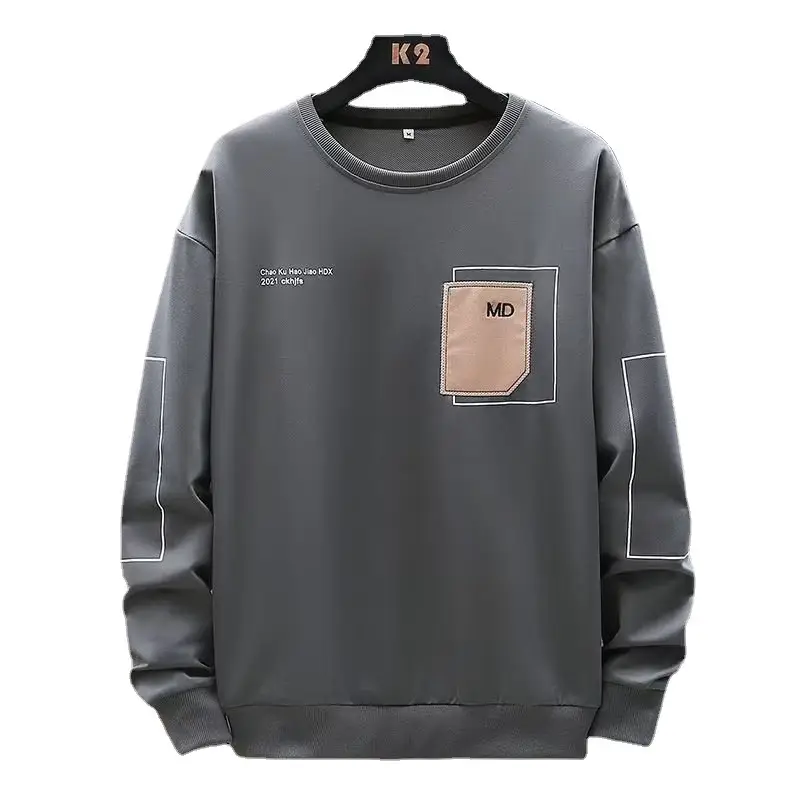 Men Grey Long Sleeve Crew Neck Sweatshirt with Pocket