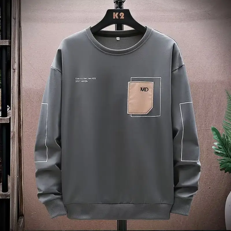 Men Grey Long Sleeve Crew Neck Sweatshirt with Pocket