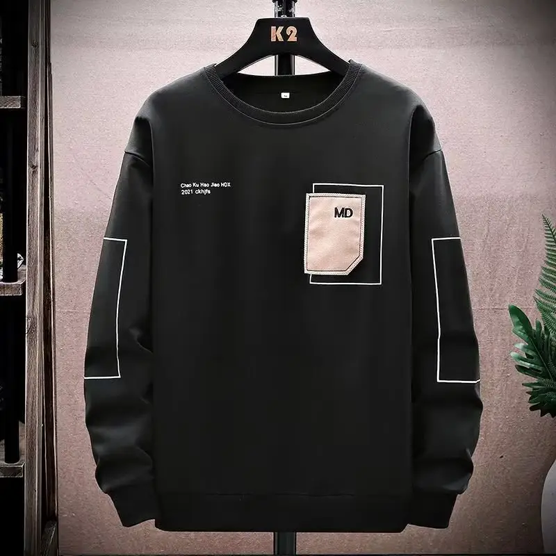 Men Grey Long Sleeve Crew Neck Sweatshirt with Pocket
