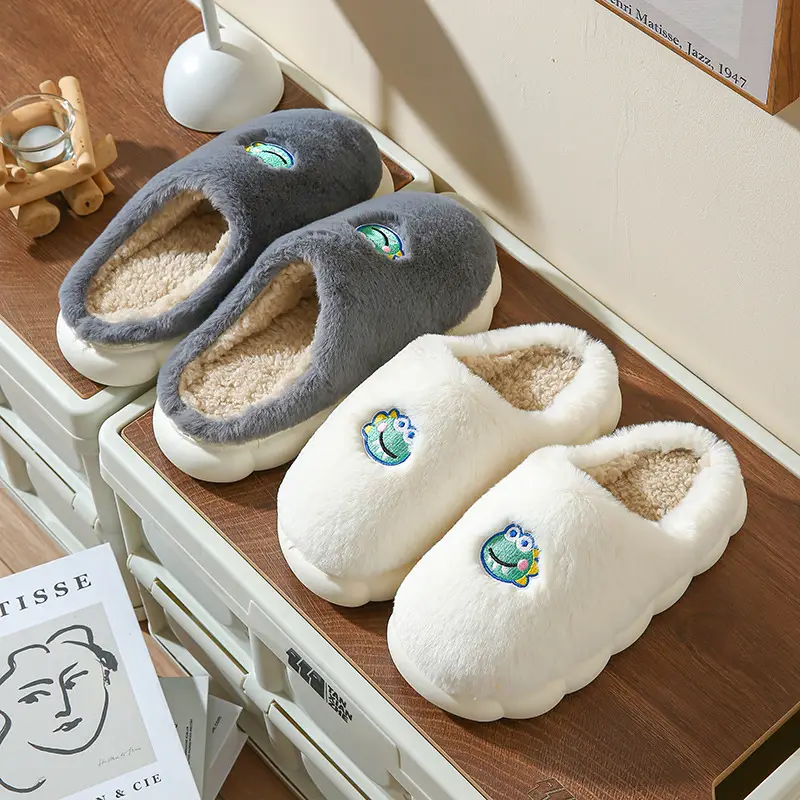 Women Winter Cartoon Embroidered Cotton Slippers - Image 7