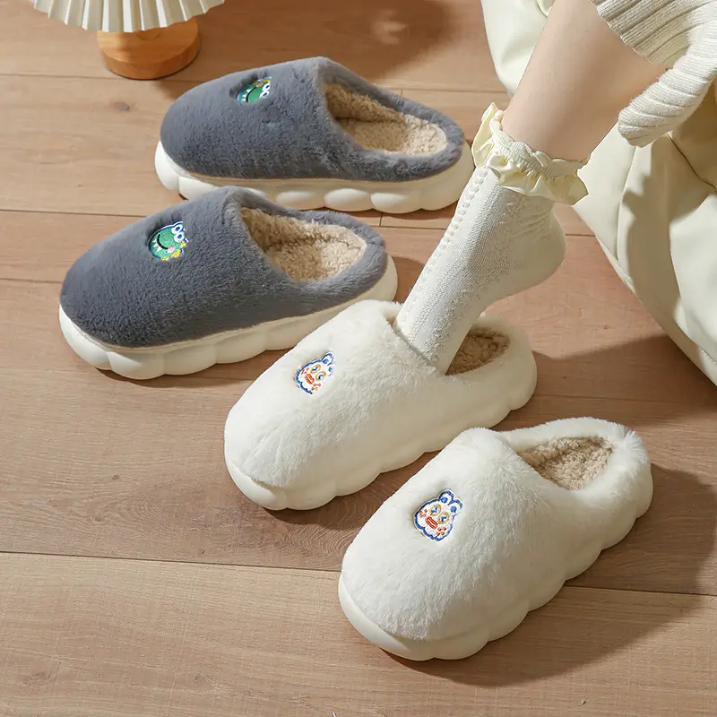 Women Winter Cartoon Embroidered Cotton Slippers - Image 8