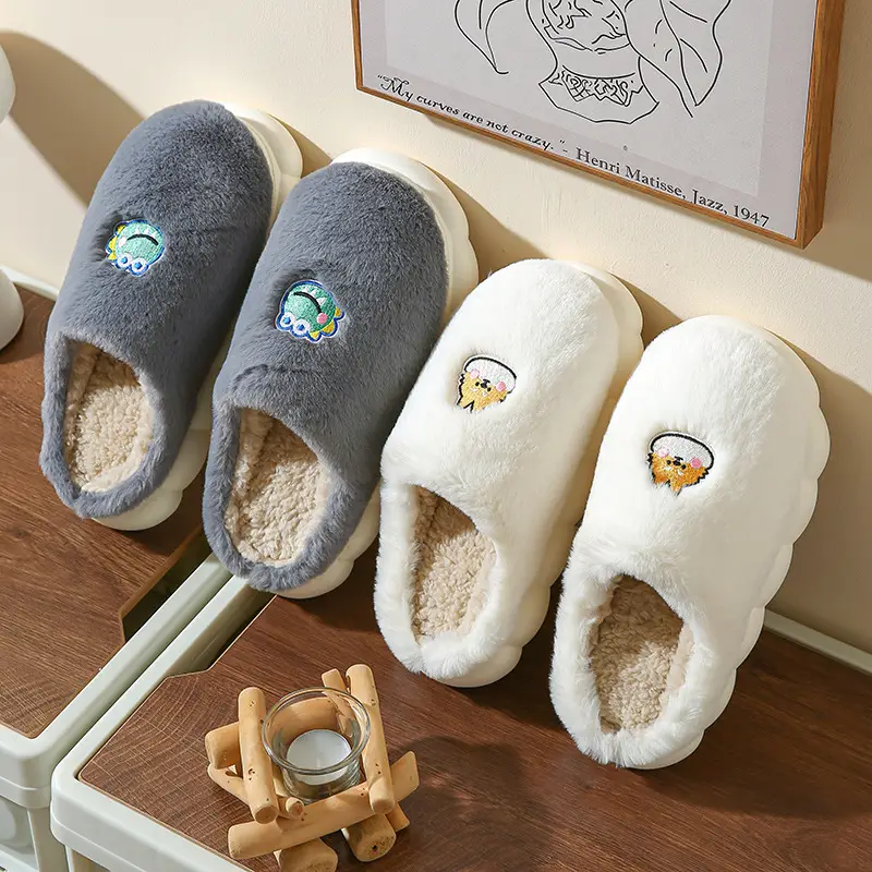 Women Winter Cartoon Embroidered Cotton Slippers - Image 9