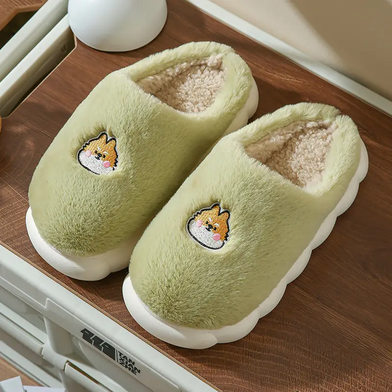 Women Winter Cartoon Embroidered Cotton Slippers - Image 3