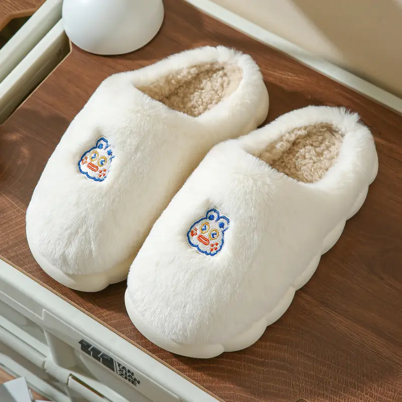 Women Winter Cartoon Embroidered Cotton Slippers - Image 4