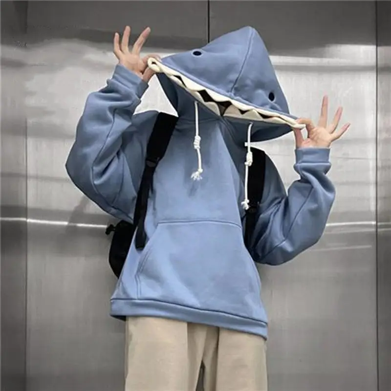 Blue Hooded Sweatshirt Set for Men Women Velvet Loose 2021 - Image 6