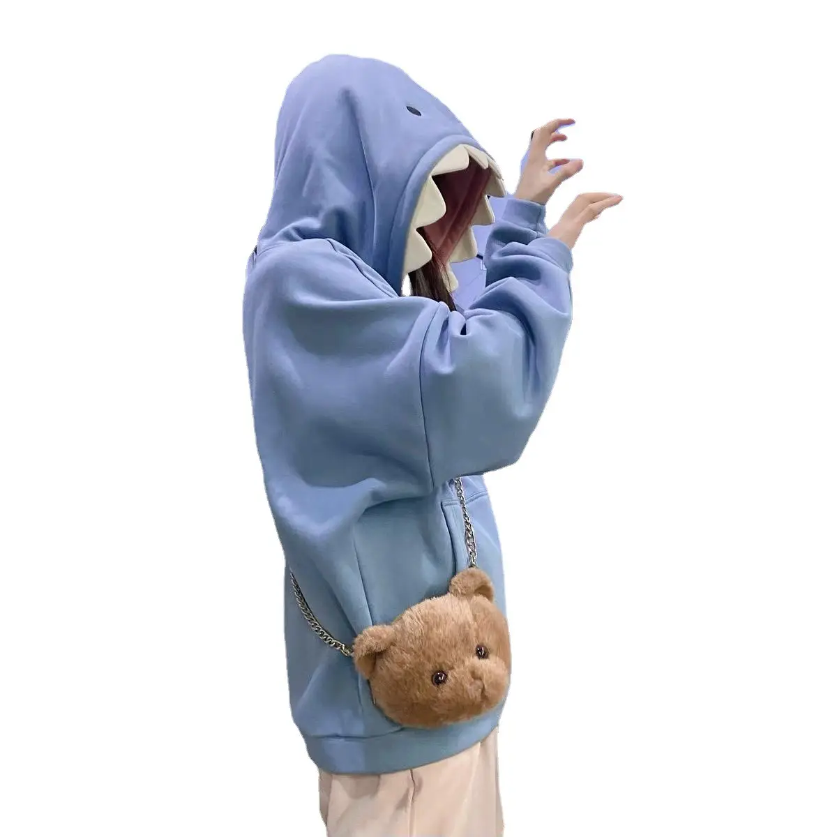 Blue Hooded Sweatshirt Set for Men Women Velvet Loose 2021 - Image 7