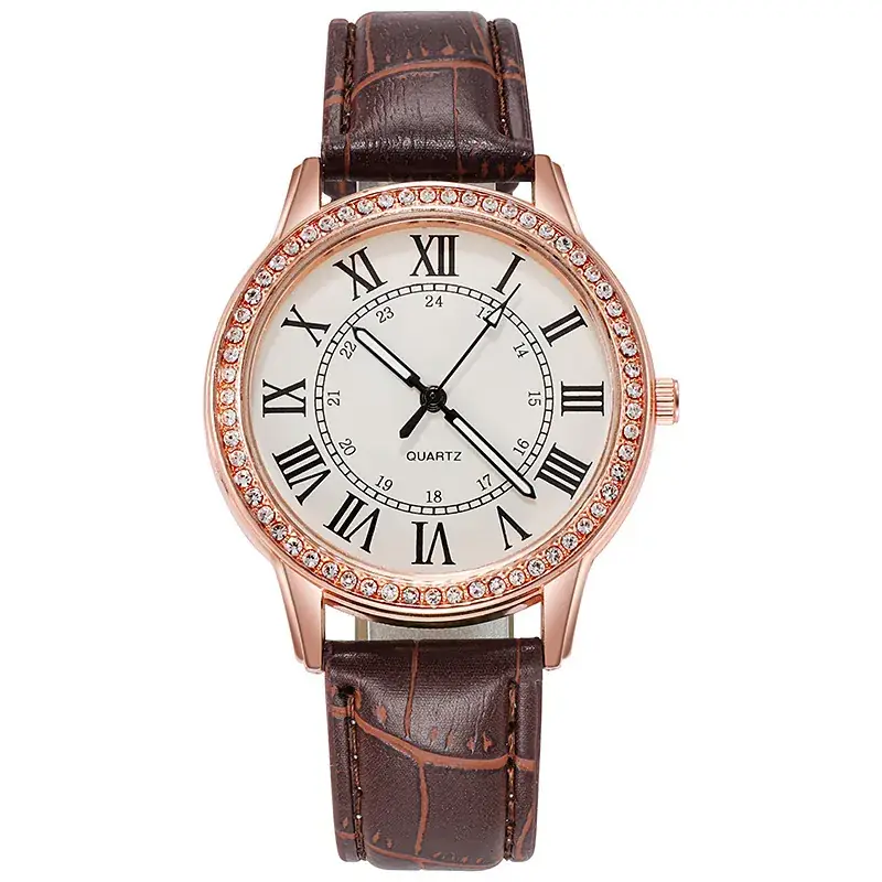 Women's Belt Roman Numerals Quartz Watch Rose Gold Black Strap - Image 7