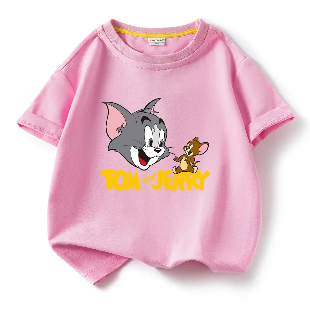 Tom and Jerry Pink Kids T-Shirt Short Sleeve Cotton