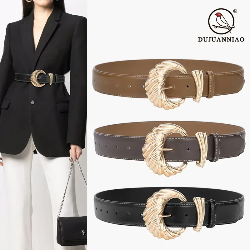 Women's Cowhide Wide Buckle Belt Black