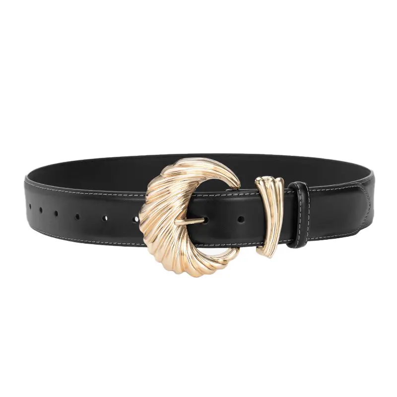 Women's Cowhide Wide Buckle Belt Black