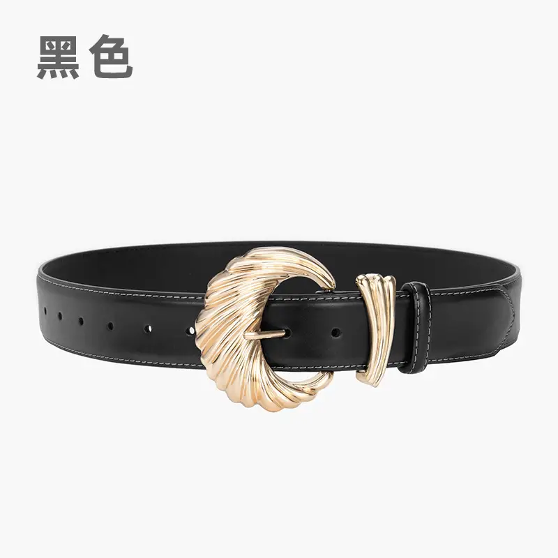 Women's Cowhide Wide Buckle Belt Black