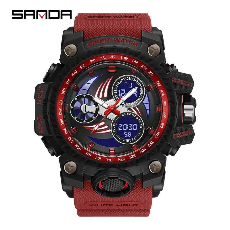 Sanda Sport Watch Black Red Waterproof Shockproof Men's Watch - Image 14