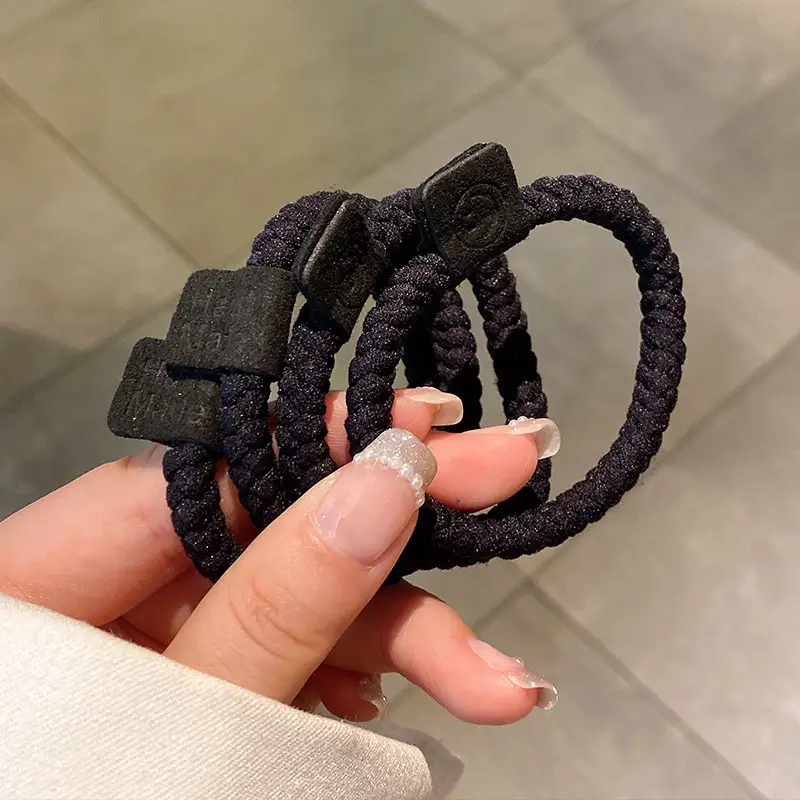 Cute Smiley Face Hair Ring Brown Elastic Braided Hair Rope