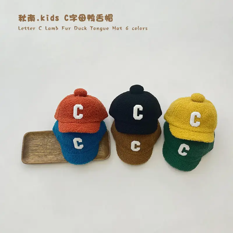 Autumn C Letter Plush Winter Cap for Boys Girls