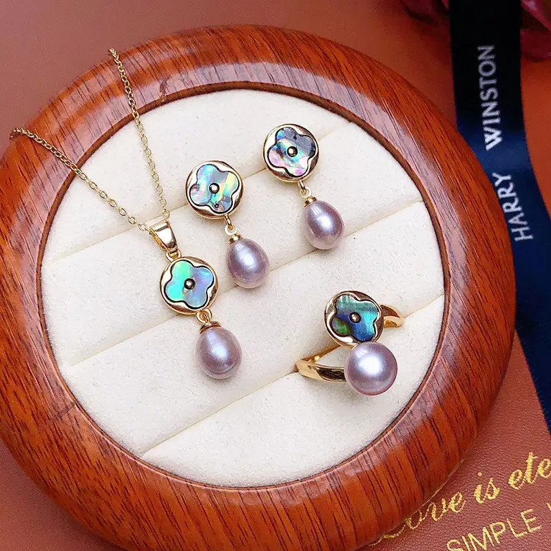 18K Gold Pearl Earrings Set for Women